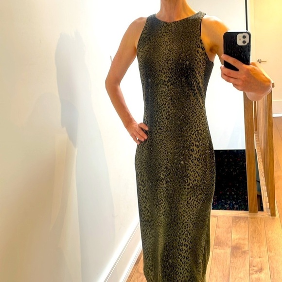 Alexia Admor Dress Sleeveless Bodycon Midi Leopard Animal Print Gold Green Large - Picture 8 of 12